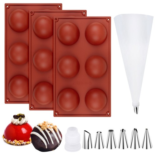 Zoyomax 3Pcs Sphere Silicone Mold, Semi Sphere Chocolate Bomb Molds, BPA Free Sphere Dome Molds Set for Cocoa Bombs, Cake, Jelly, Pudding,Dome Mousse,Handmade Soap Non-Stick 