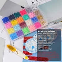 Zoyomax 4000 Pcs Clay Beads 6mm 20 Colors Flat Round Polymer Clay Spacer Beads with Pendant Charms Kit and 4 Roll Elastic Strings for DIY Jewelry Making Bracelets Necklace 