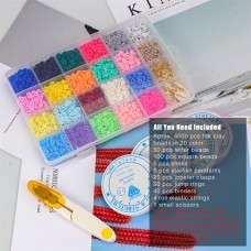 Zoyomax 4000 Pcs Clay Beads 6mm 20 Colors Flat Round Polymer Clay Spacer Beads with Pendant Charms Kit and 4 Roll Elastic Strings for DIY Jewelry Making Bracelets Necklace 